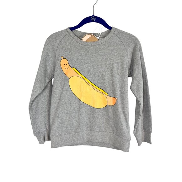 Mini Rodini Crew Sweatshirt Kid 7Y Gray Organic Cotton Hotdog Preppy Playful 80s - Picture 1 of 13